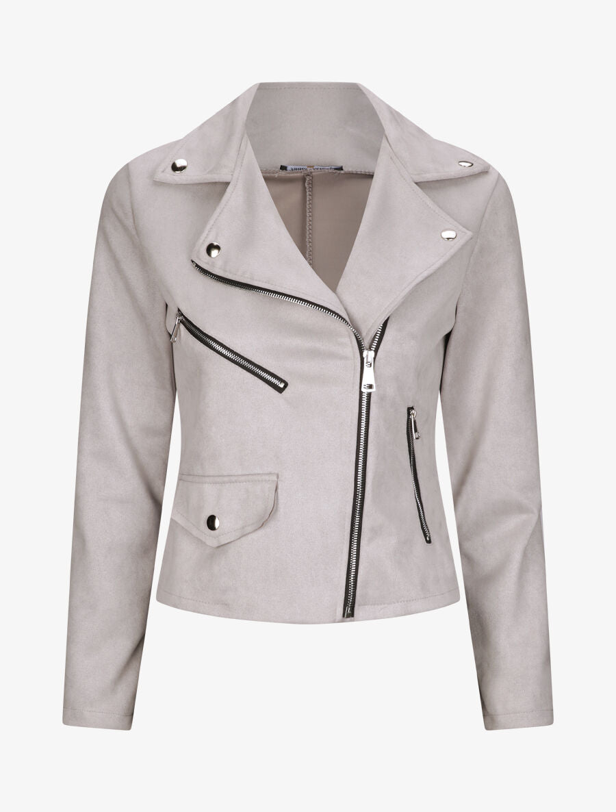 Perfecto droit en suédine poches zippées - Gris clair - 4