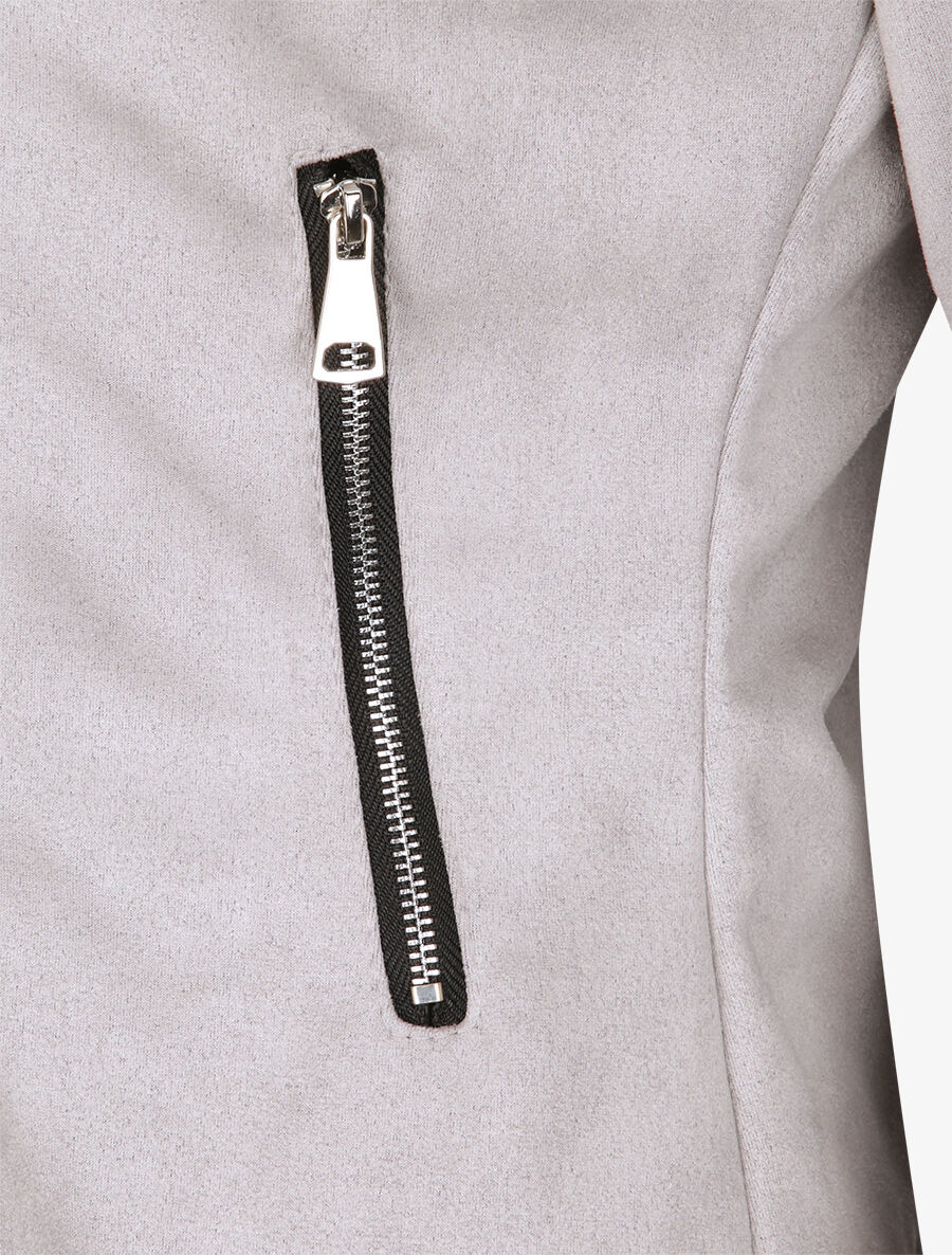 Perfecto droit en suédine poches zippées - Gris clair - 3