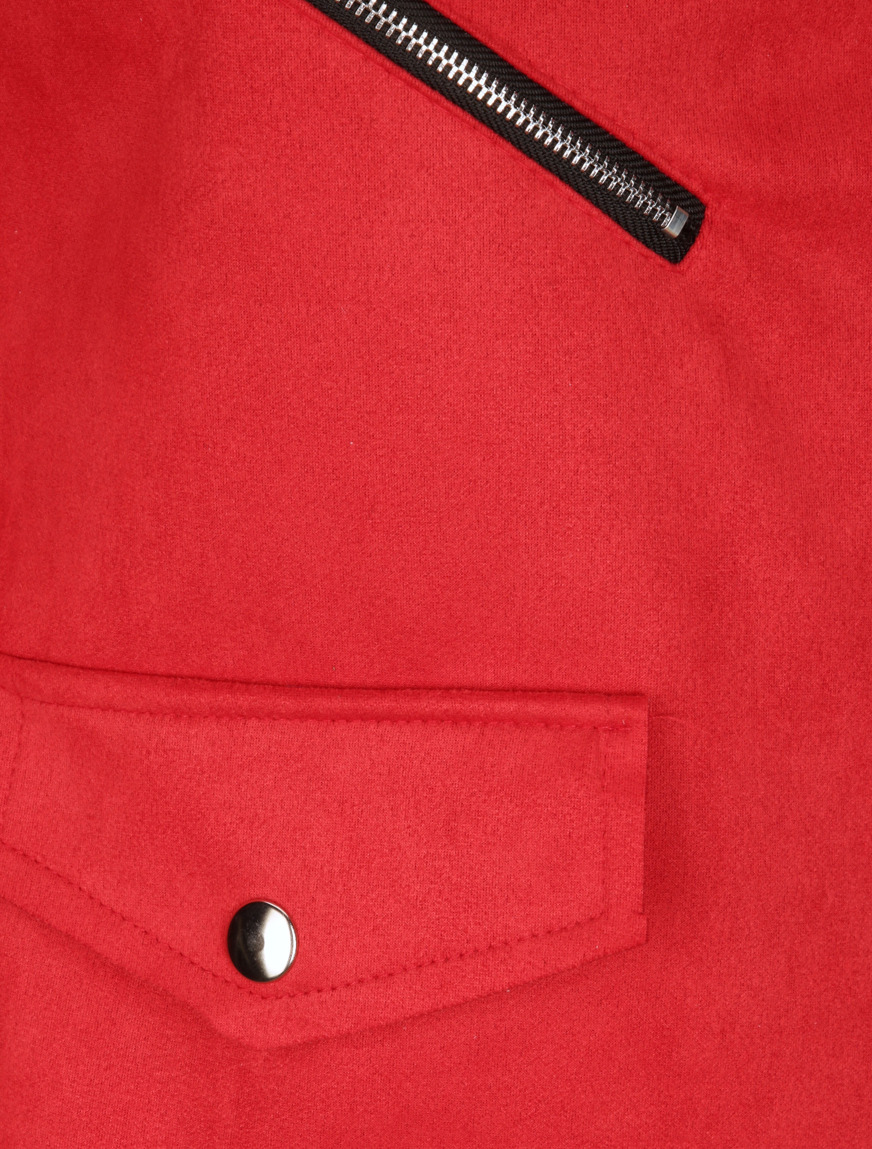 Perfecto droit en suédine poches zippées - Rouge - 3
