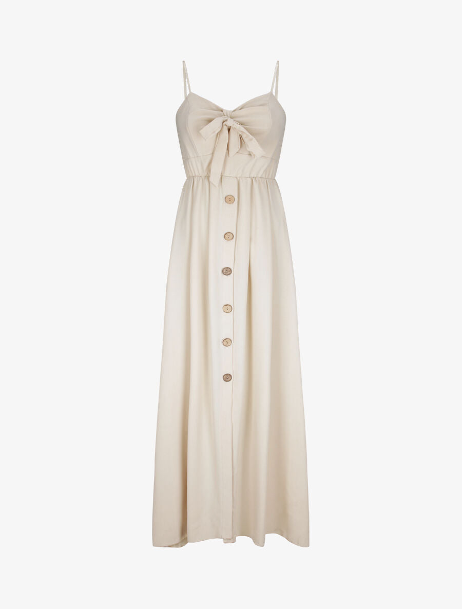 Robe longue à boutons stylisés - Beige - 1