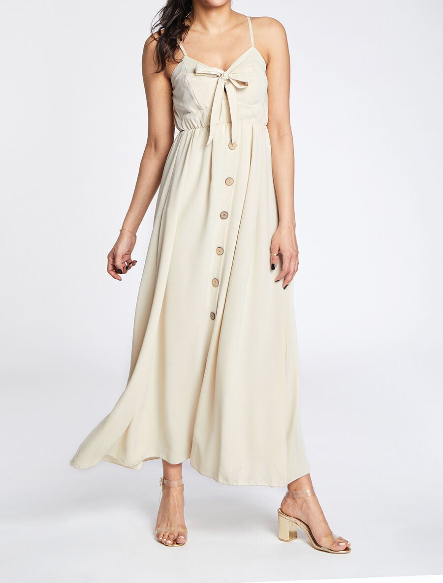 Robe longue à boutons stylisés - Beige - 4