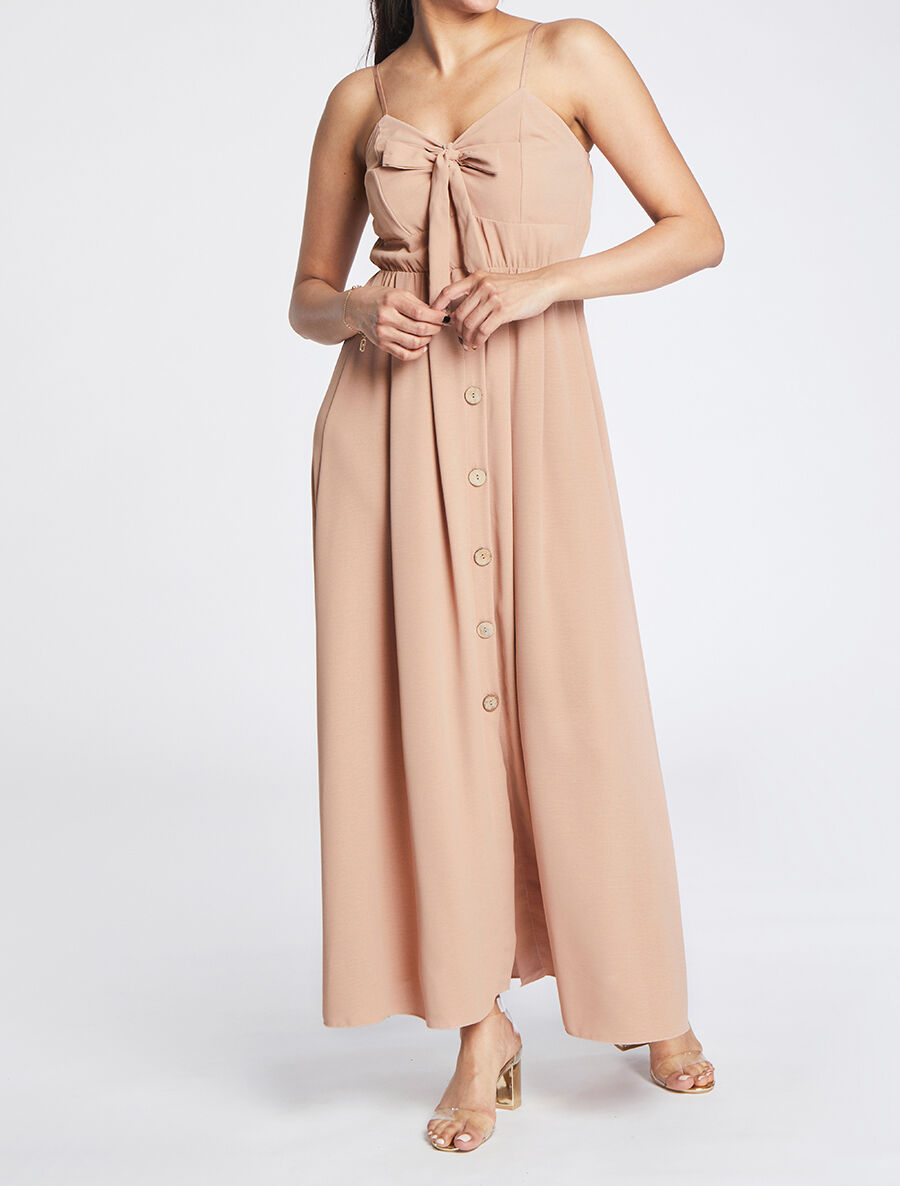Robe longue à boutons stylisés - Camel - 4