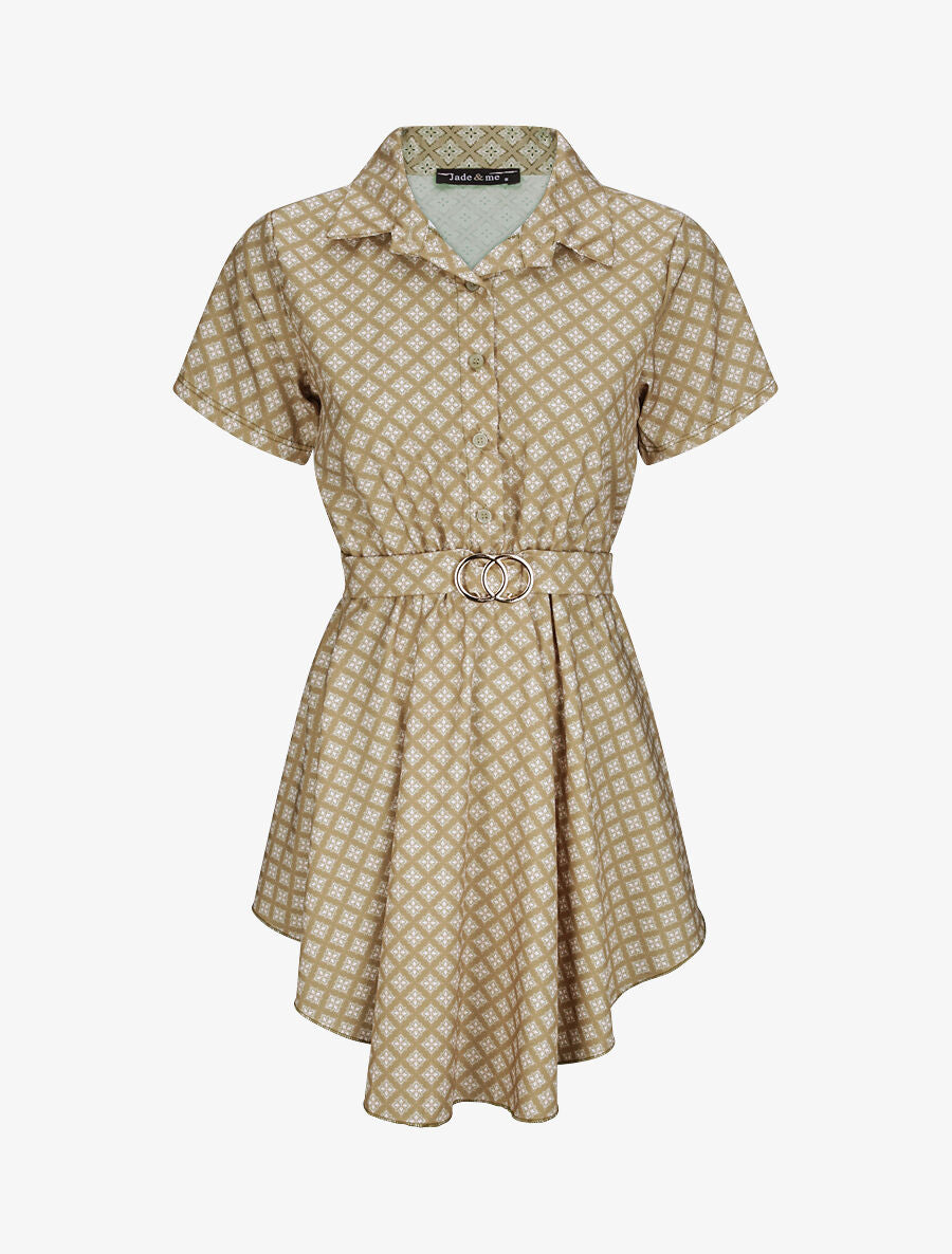 Tunique patineuse imprimé mosaïque à boucle dorée - Kaki - 1