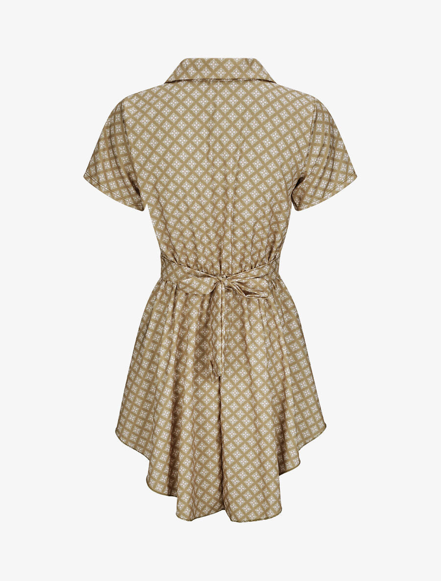 Tunique patineuse imprimé mosaïque à boucle dorée - Kaki - 2