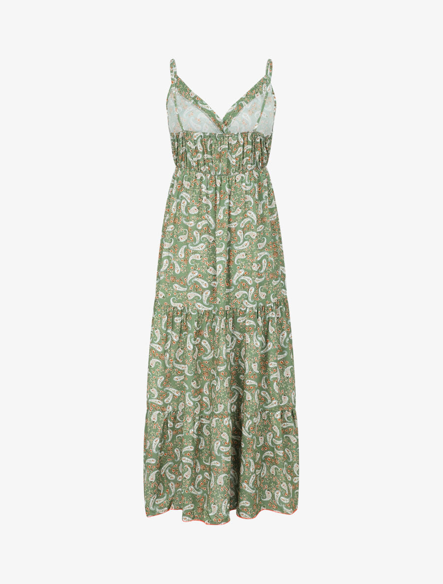 Robe longue empire imprimé foulard - Kaki - 2