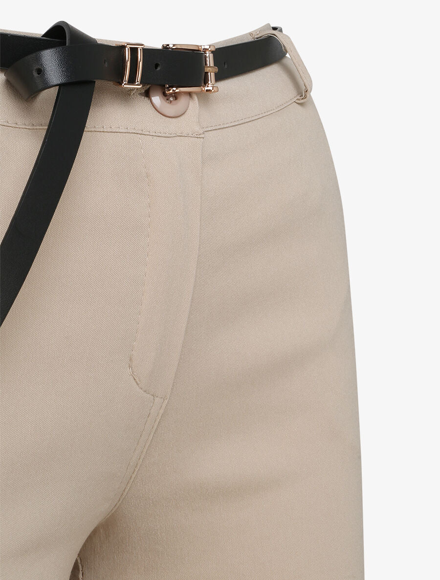 Pantalon 7/8 uni à revers - Beige - 3