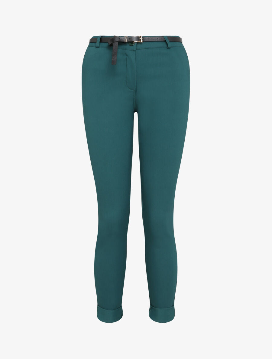 Pantalon 7/8 uni à revers - Vert sapin - 1