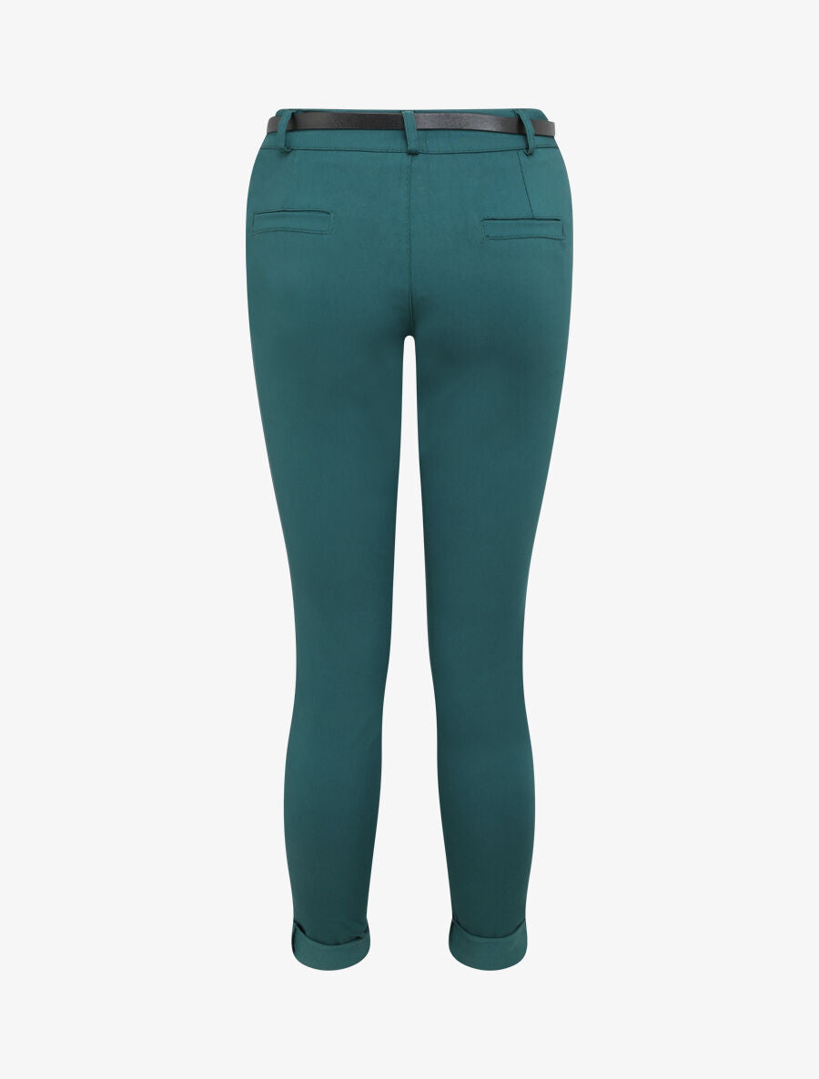 Pantalon 7/8 uni à revers - Vert sapin - 2