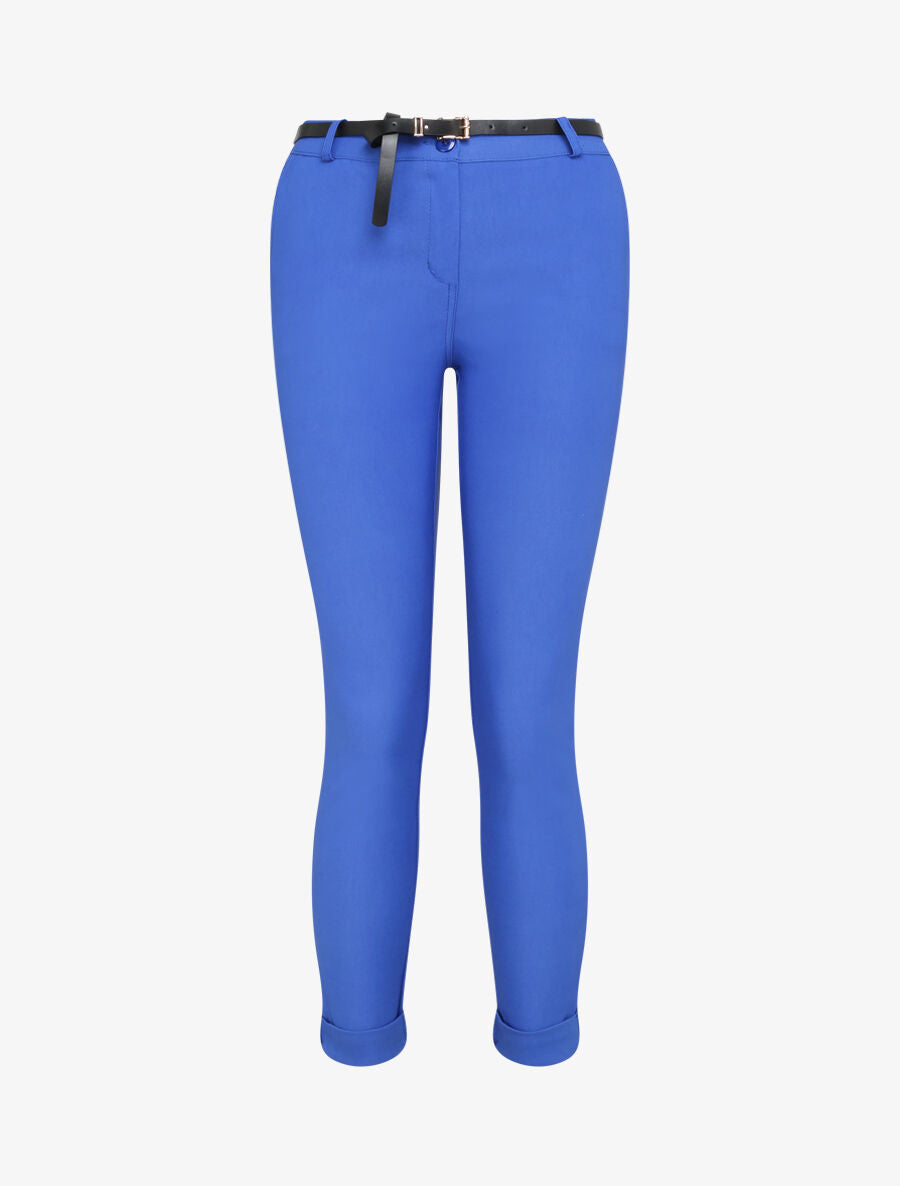 Pantalon 7/8 uni à revers - Bleu roi - 1