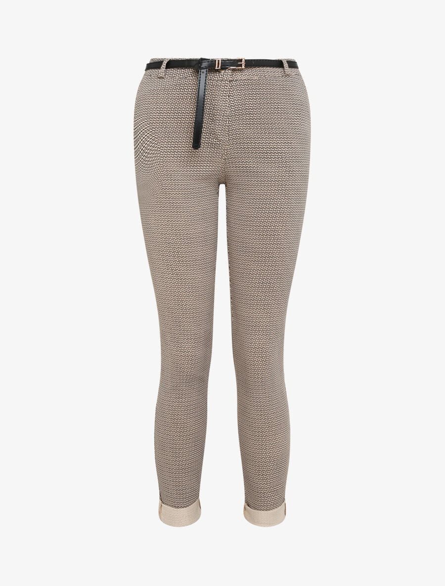 Pantalon 7/8 imprimé grec à revers - Beige - 1
