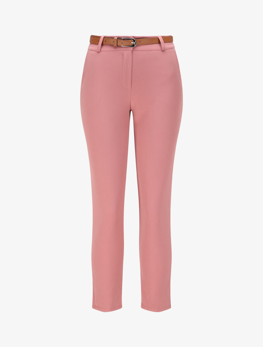 Pantalon droit uni à taille haute - Rose - 4