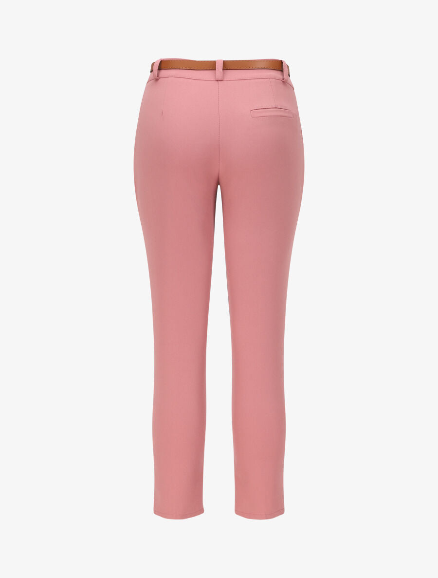 Pantalon droit uni à taille haute - Rose - 2