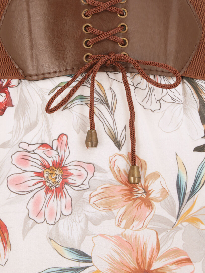 Jupe midi fluide imprimé orchidée - Beige - 3