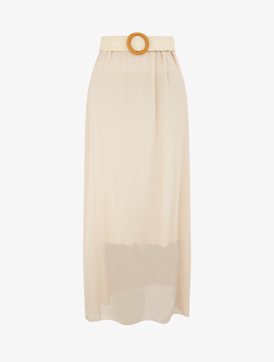 Jupe longue évasée en voile uni - Beige - 1