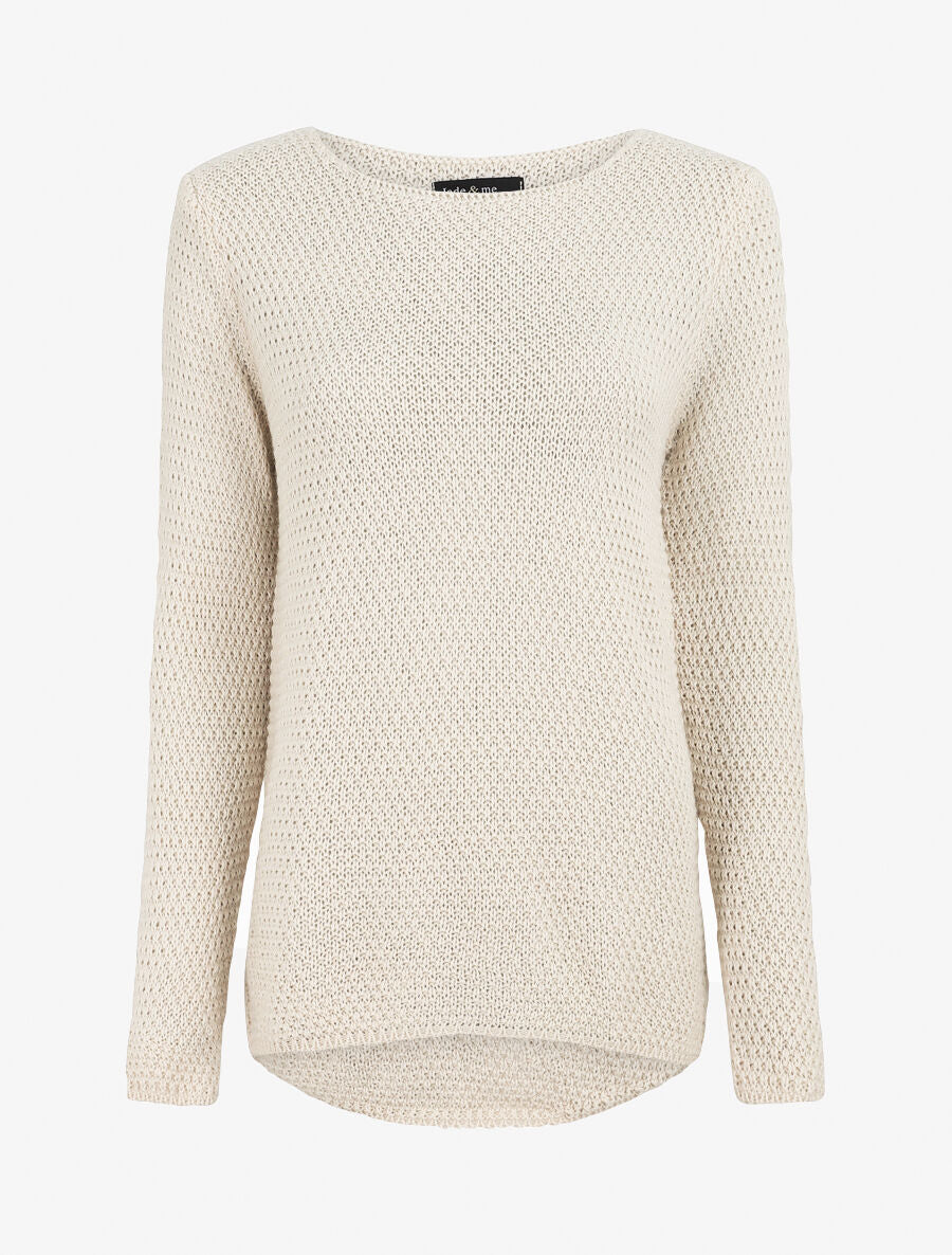 Pull droit à col rond - Beige - 1