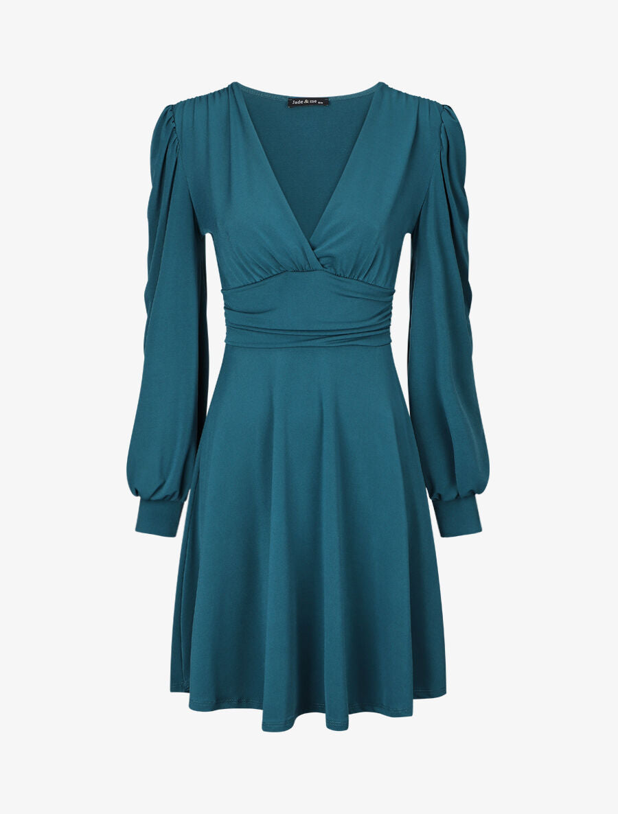 Robe patineuse à col cache-coeur - Bleu canard - 2