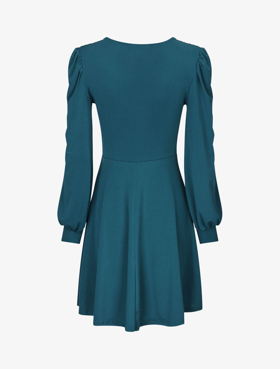 Robe patineuse à col cache-coeur - Bleu canard - 3