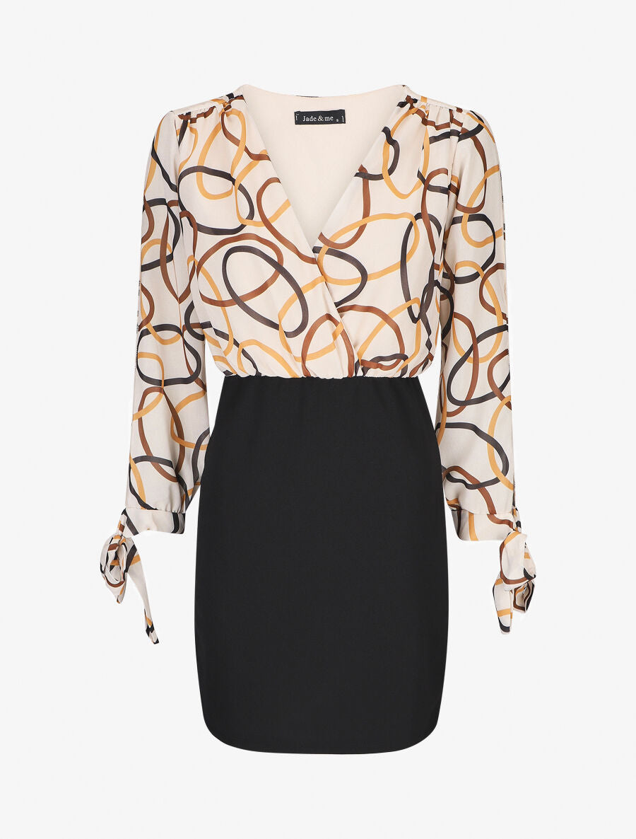 Robe fourreau à buste imprimé anneaux - Beige - 5