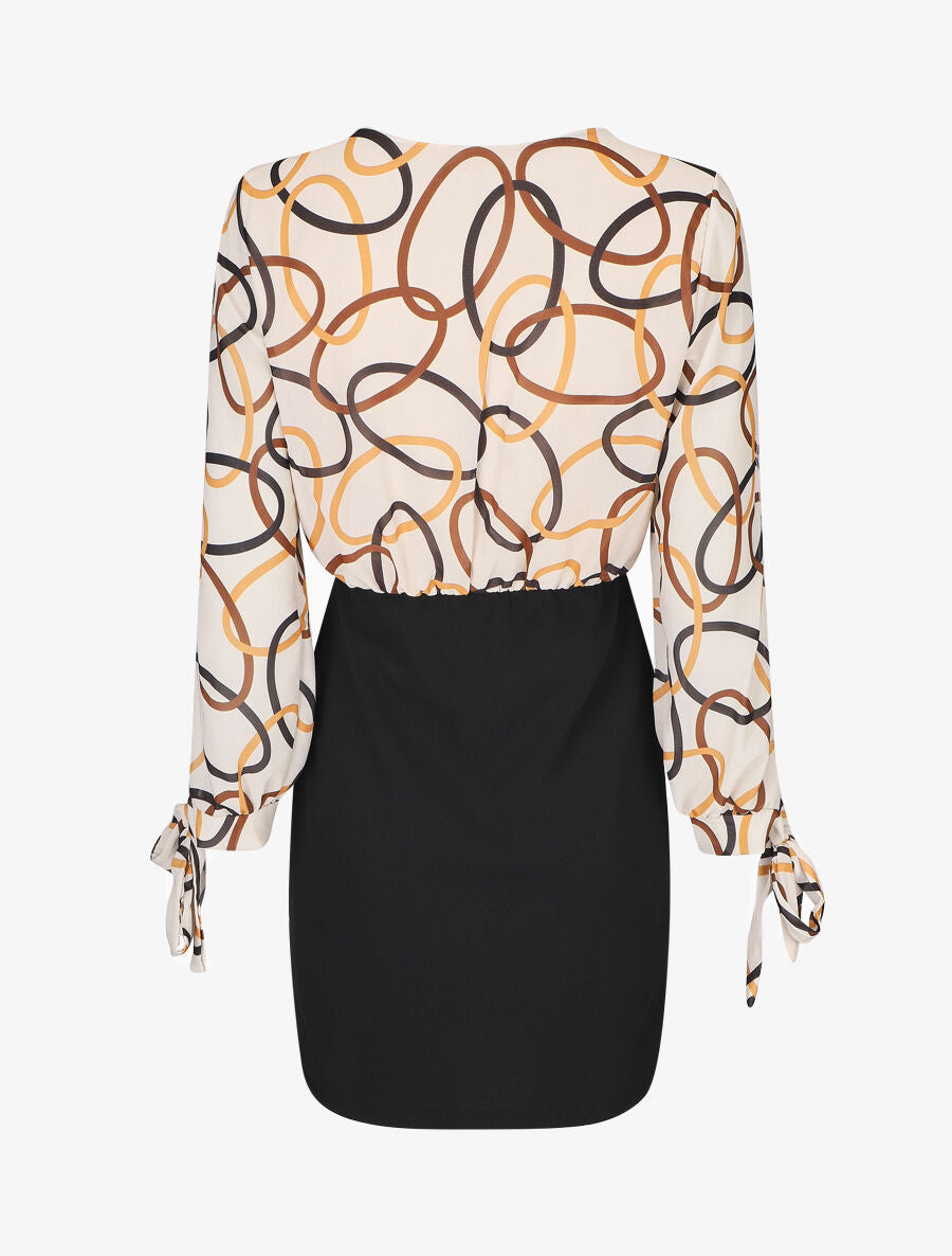 Robe fourreau à buste imprimé anneaux - Beige - 2