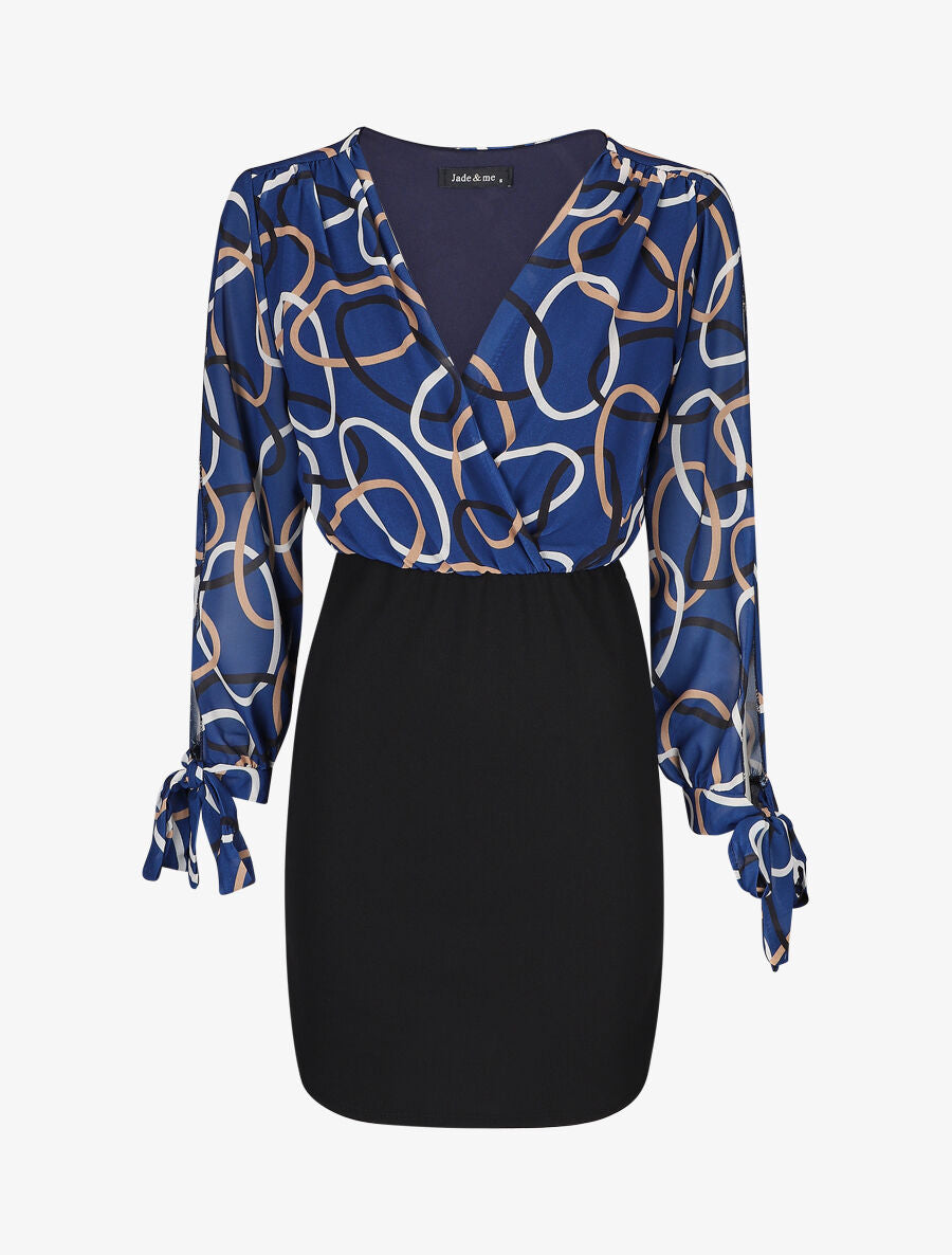 Robe fourreau à buste imprimé anneaux - Bleu - 1