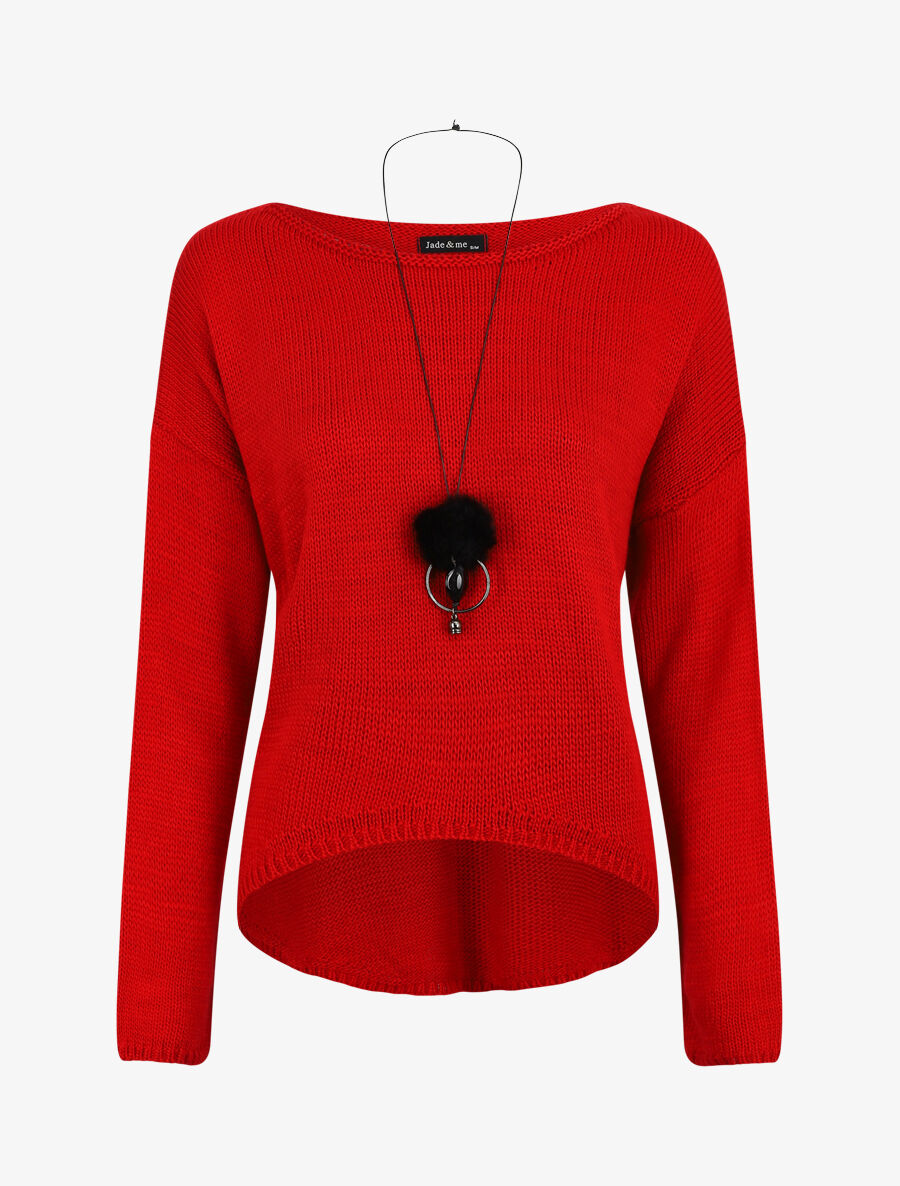 Pull uni col bateau - Rouge - 5