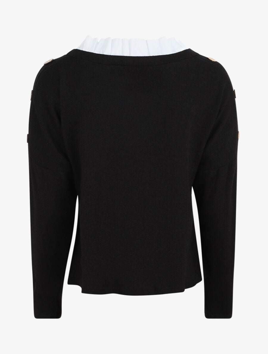 Pull droit à col volanté - Noir - 2