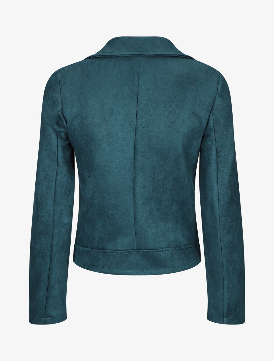 Veste style perfecto zippée en suédine - Bleu canard - 2