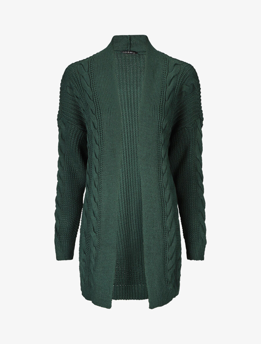 Gilet long ouvert en maille - Vert - 1