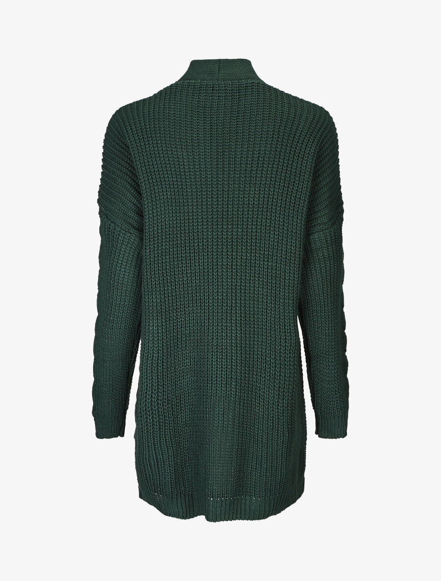 Gilet long ouvert en maille - Vert - 2