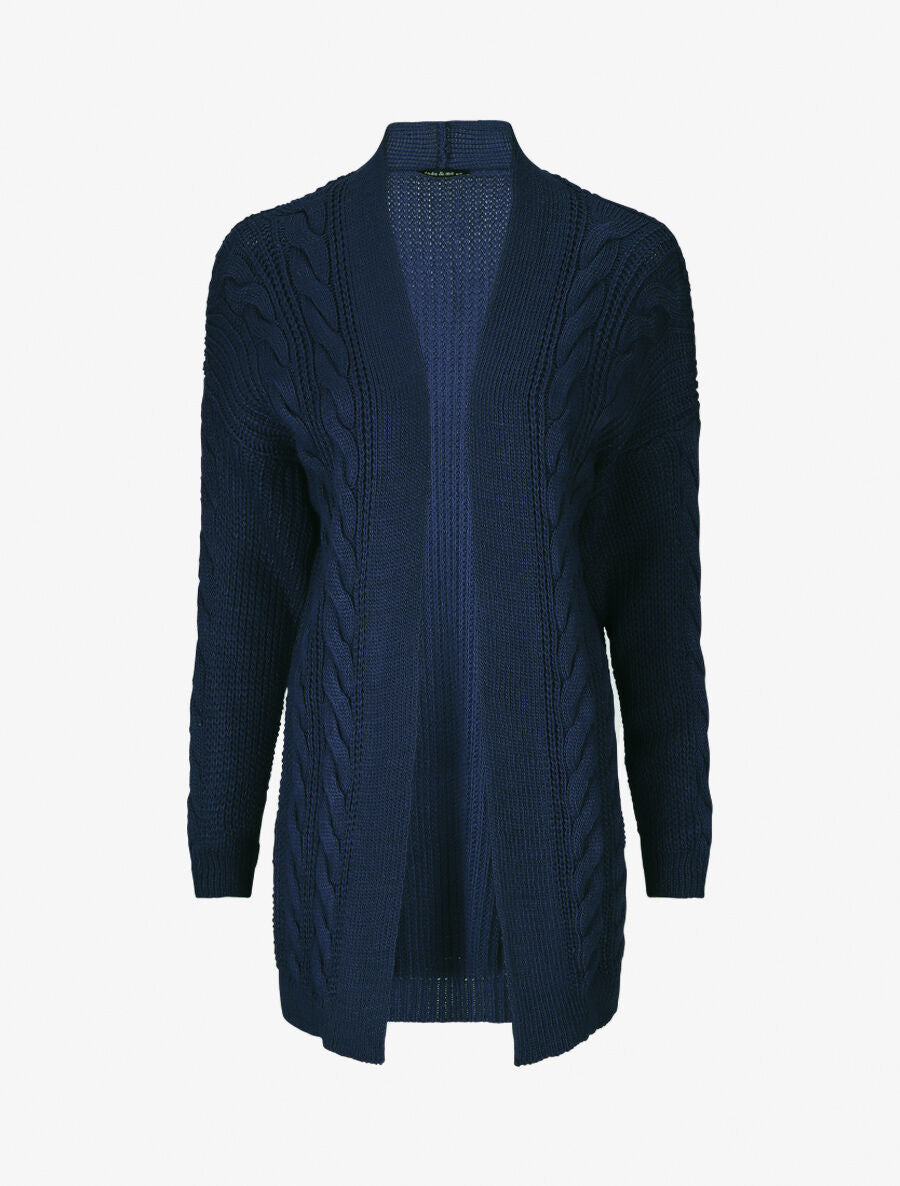 Gilet long ouvert en maille - Bleu - 5