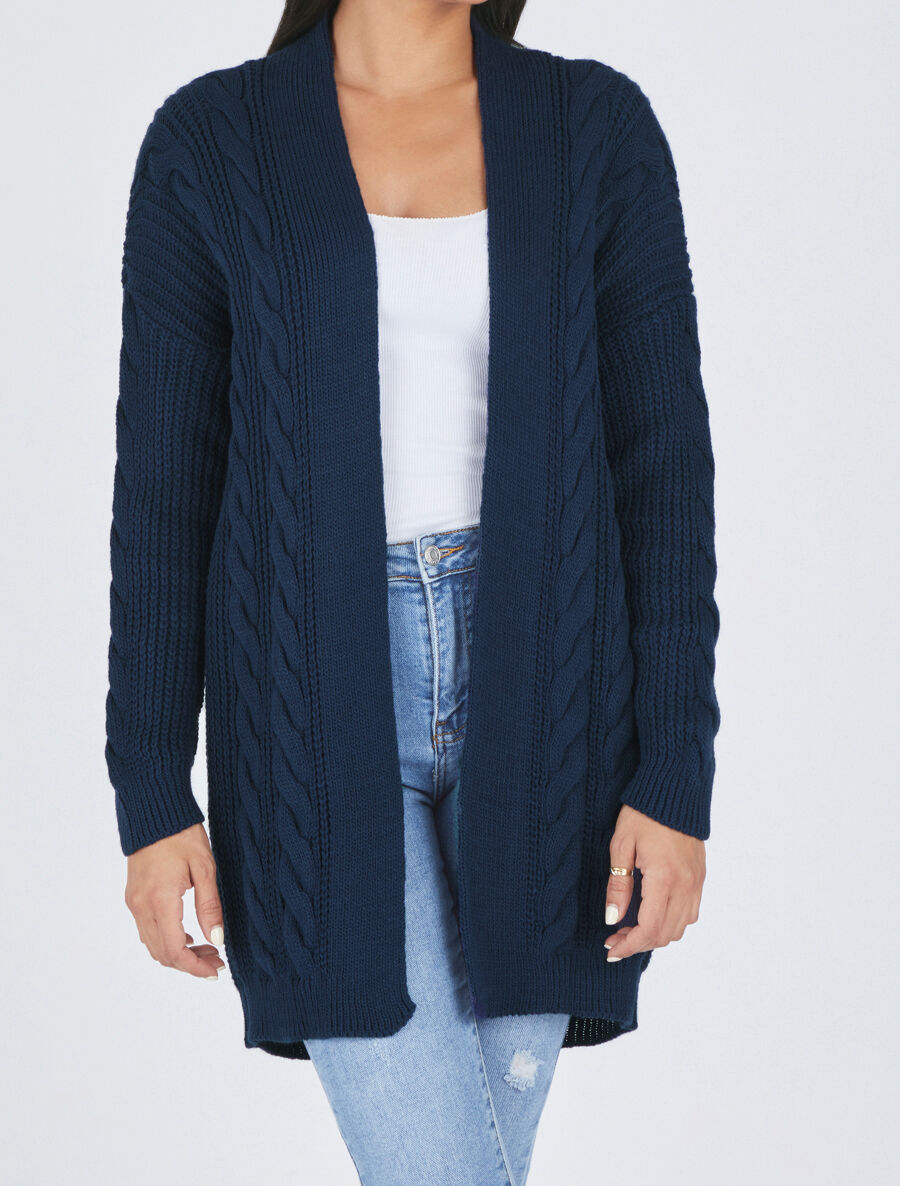 Gilet long ouvert en maille - Bleu - 4