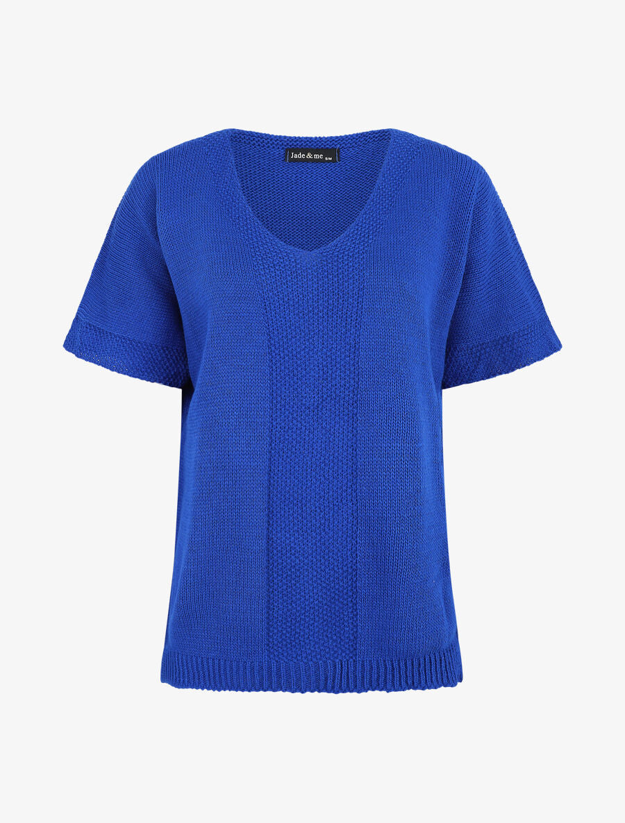 Pull à col rond et manches courtes - Bleu roi - 5