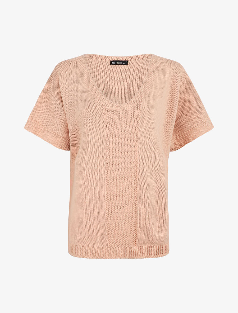 Pull à col rond et manches courtes - Rose - 1