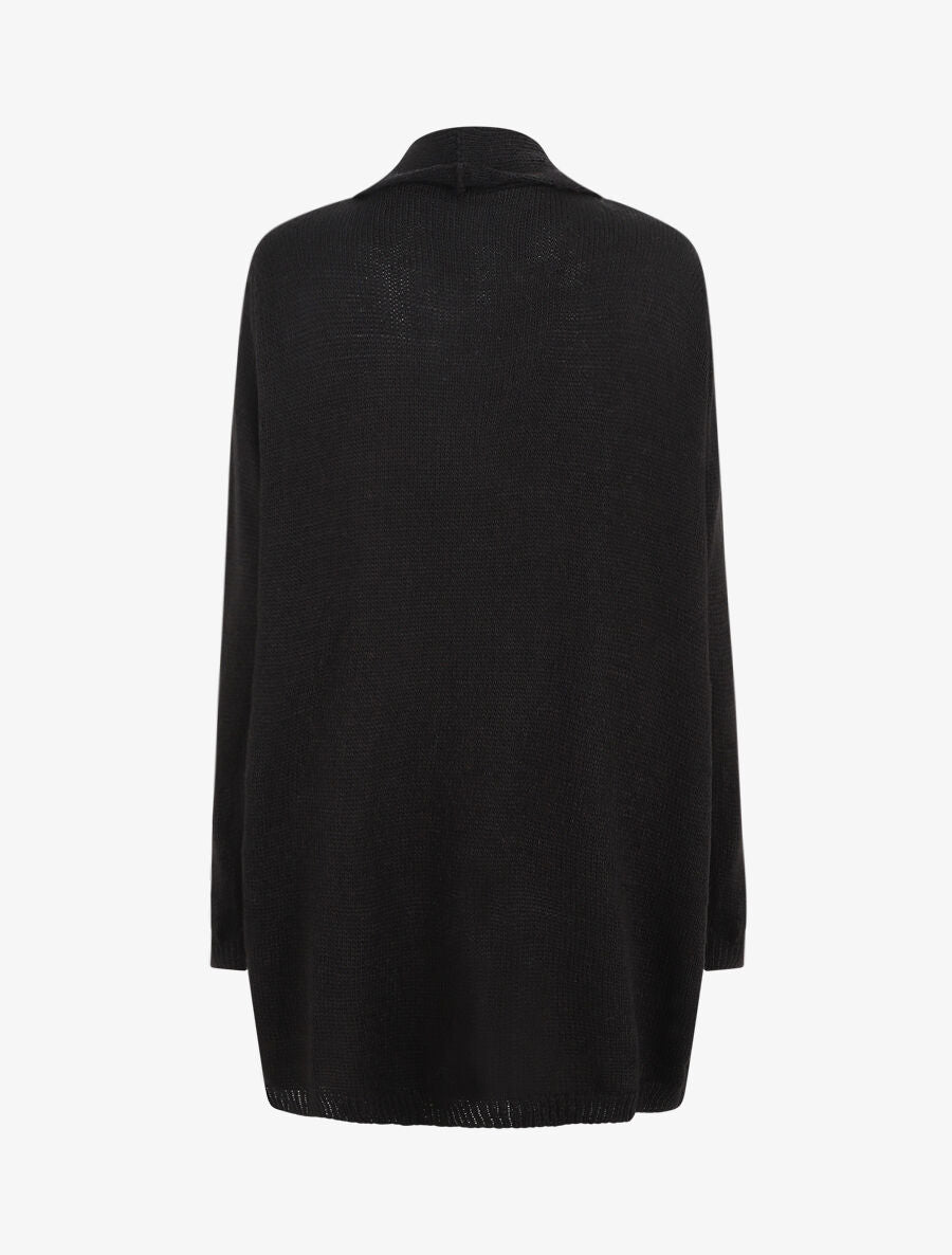 Gilet mi-long ouvert en maille - Noir - 2