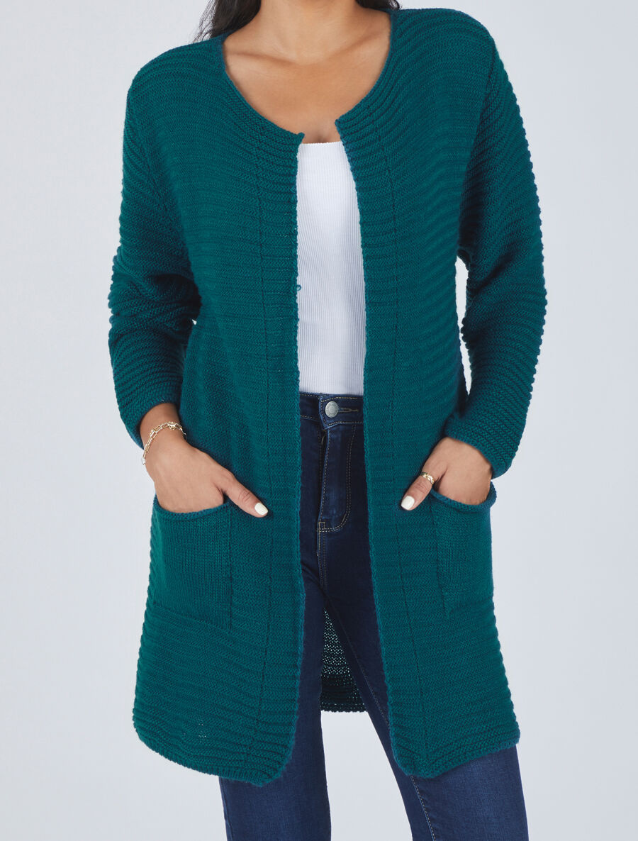 Gilet mi-long côtelé - Bleu canard - 4