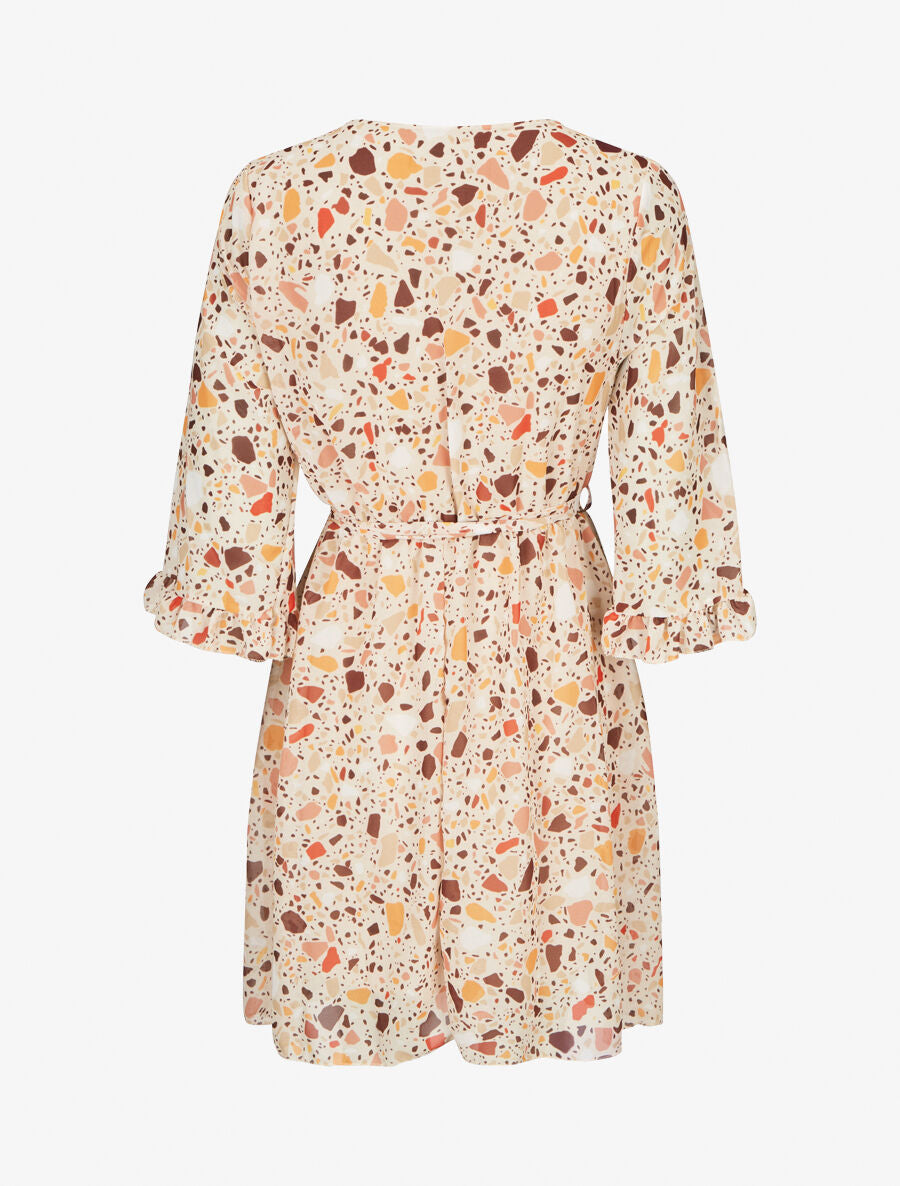 Robe cache-coeur à manches transparentes imprimé graphique - Beige - 2