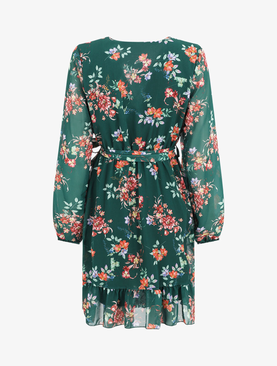 Robe à volants imprimé bouquet automnal - Vert - 2