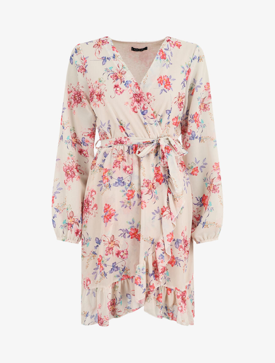 Robe à volants imprimé bouquet automnal - Beige - 5