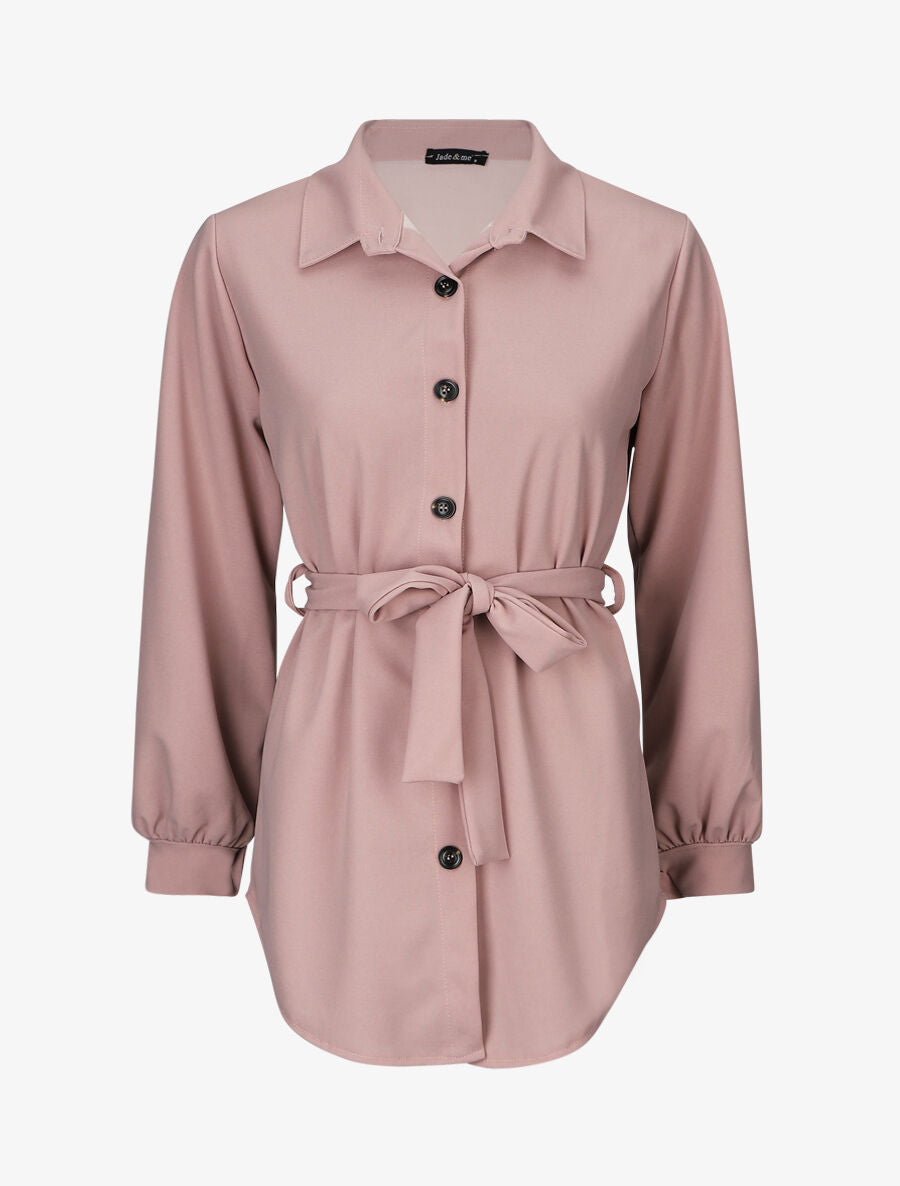 Chemise unie et liens à nouer - Vieux rose - 1