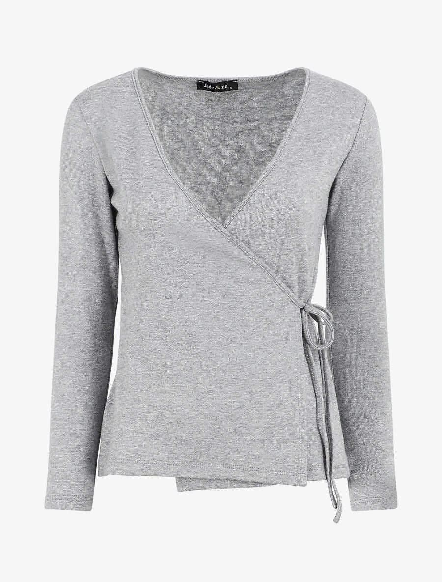 Pull cache-coeur uni - Gris - 1