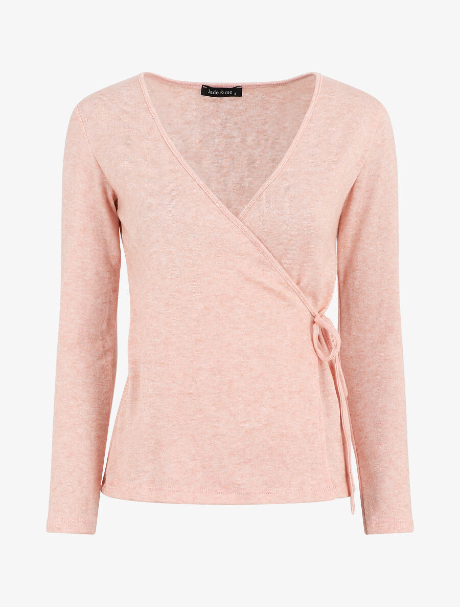 Pull cache-coeur uni - Rose poudré - 1