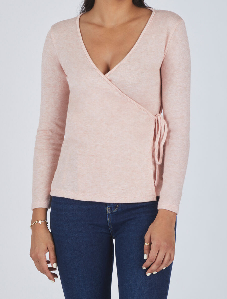 Pull cache-coeur uni - Rose poudré - 4
