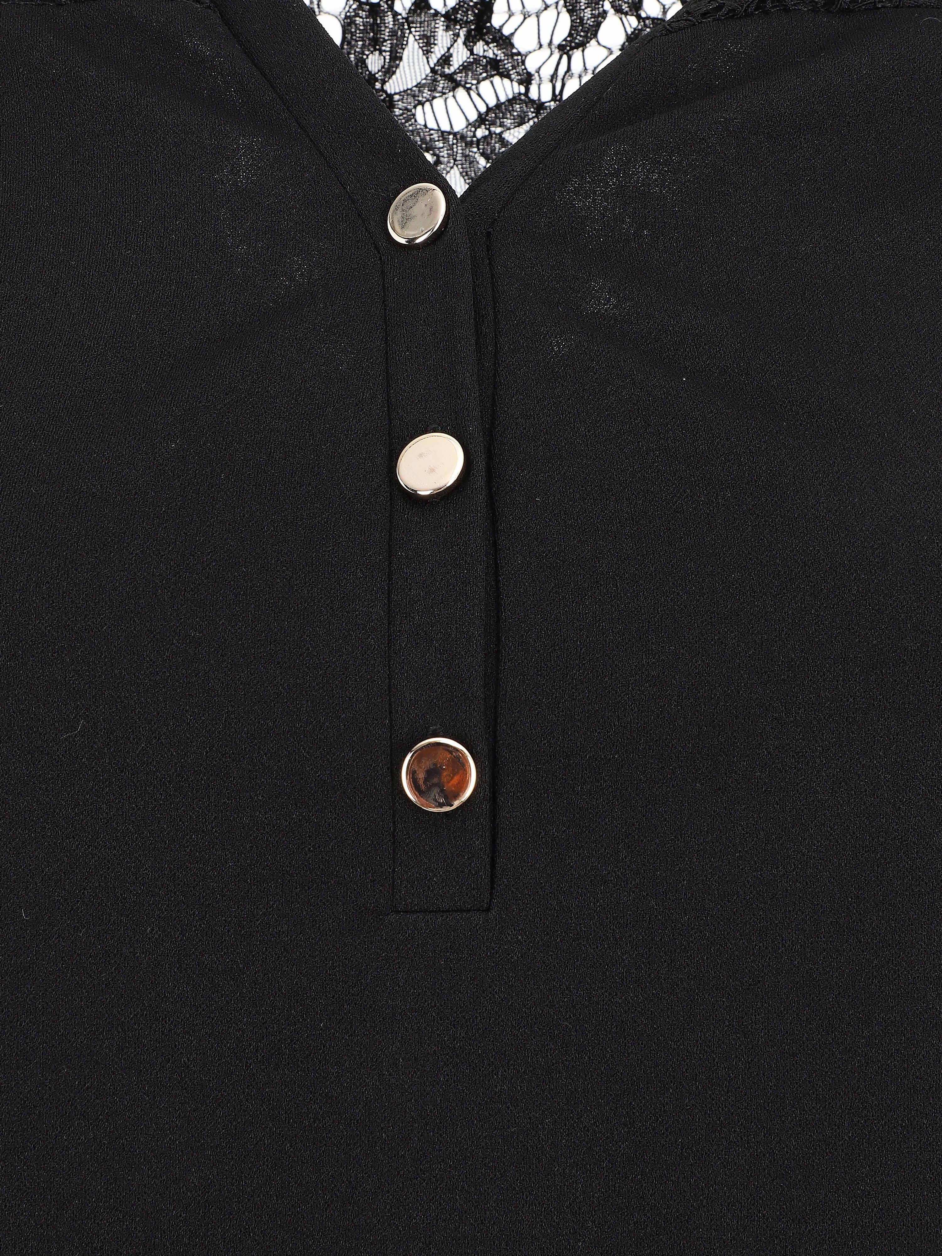 Blouse unie à dentelle - Noir - 3