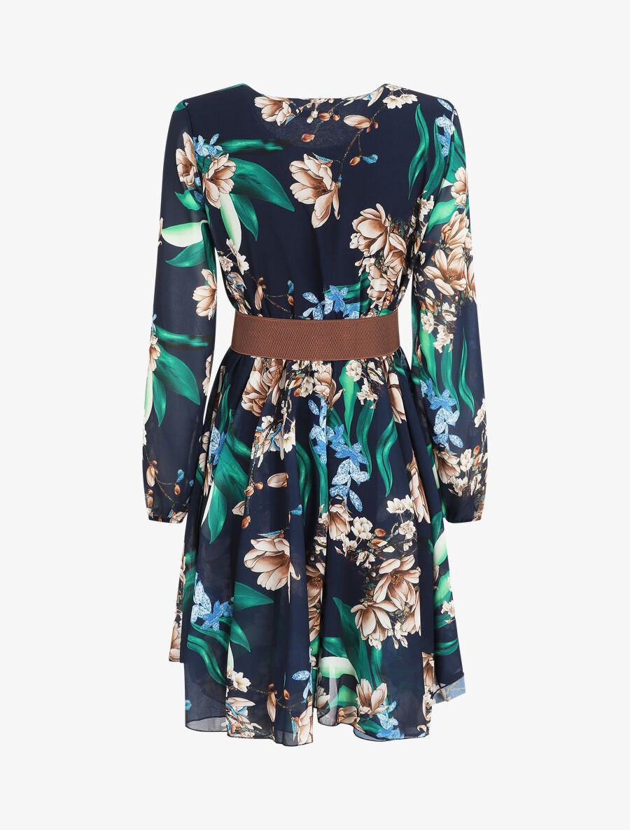 Robe patineuse imprimé grandes fleurs - Marine - 2