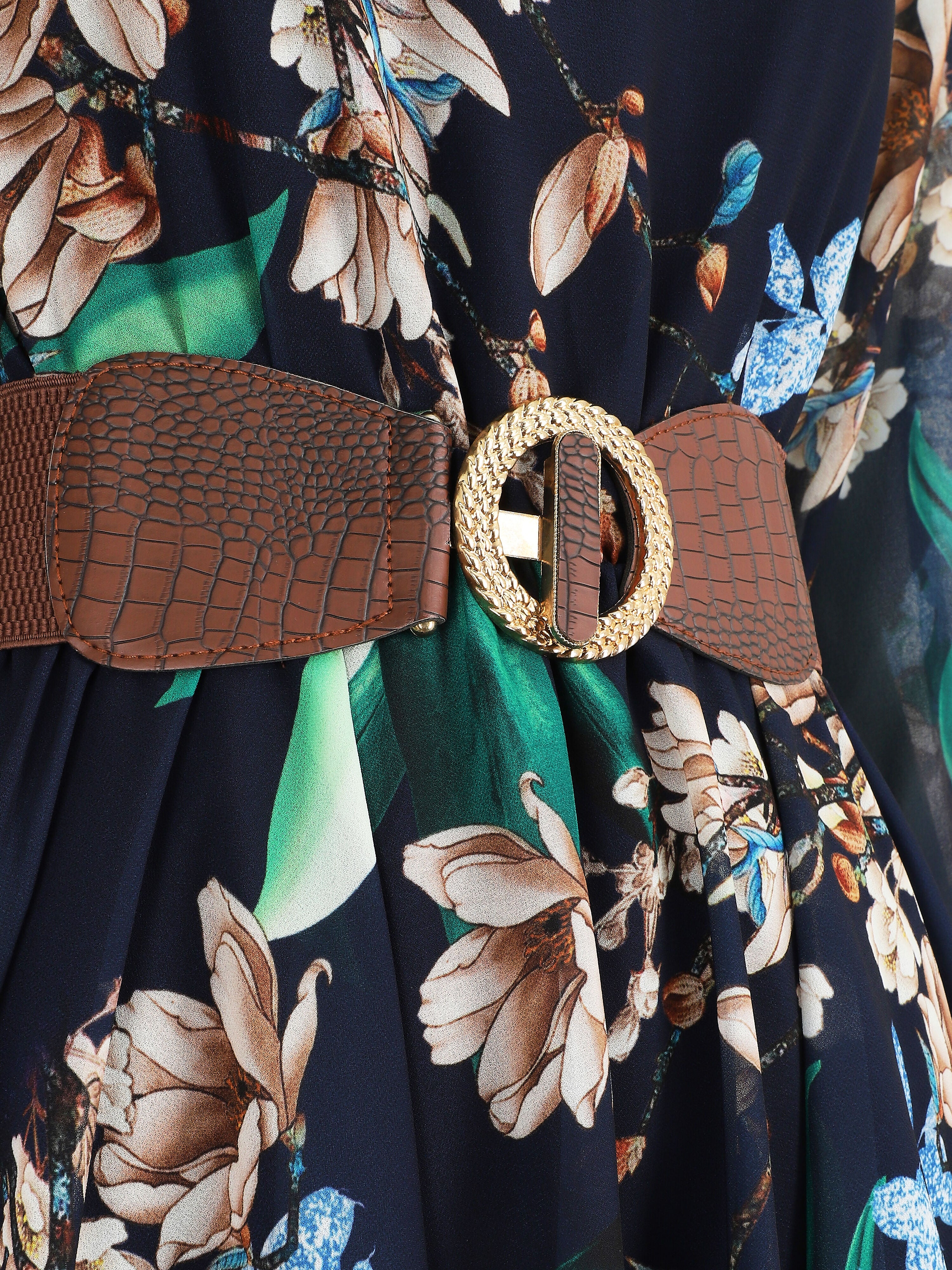 Robe patineuse imprimé grandes fleurs - Marine - 3