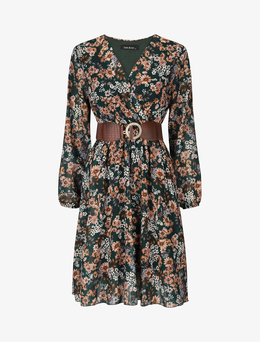 Robe fleuri col cache-coeur - Vert - 4