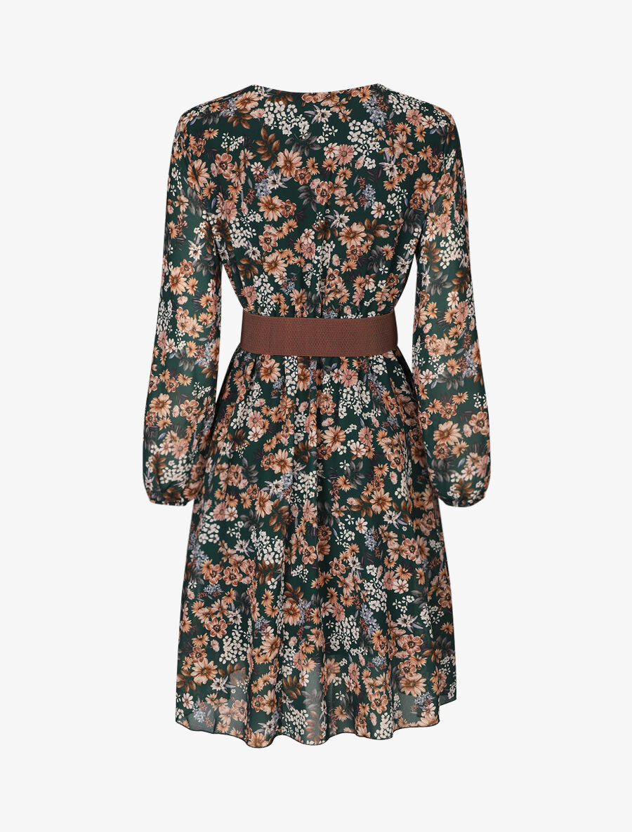 Robe fleuri col cache-coeur - Vert - 2