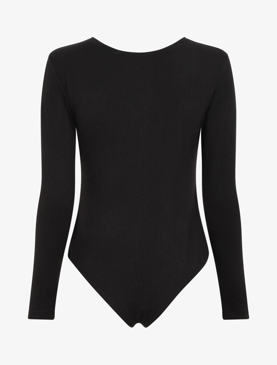 Body en maille uni à col V zippé - Noir - 2