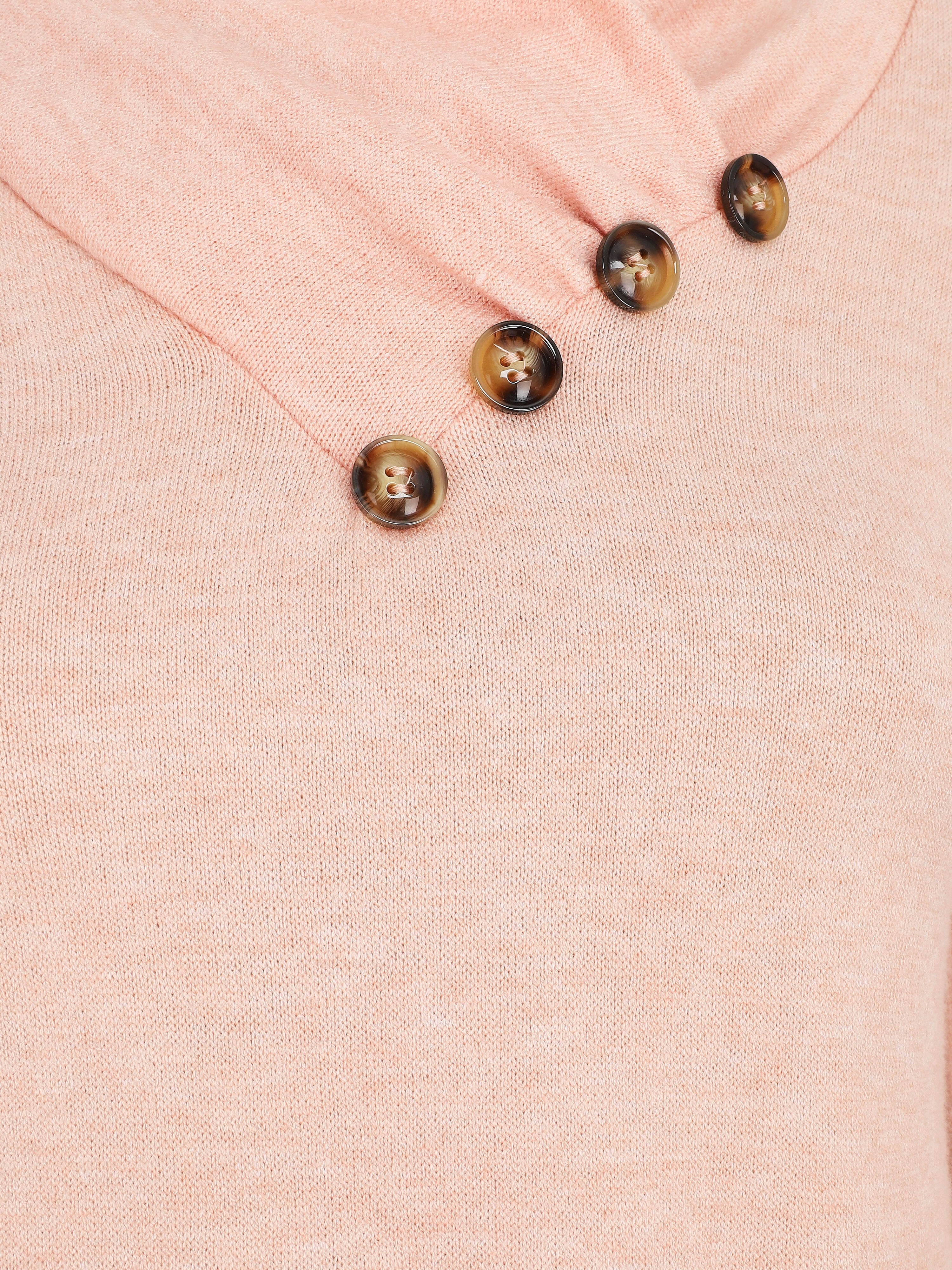 Pull fin à col montant et boutons décoratifs - Rose saumon - 3