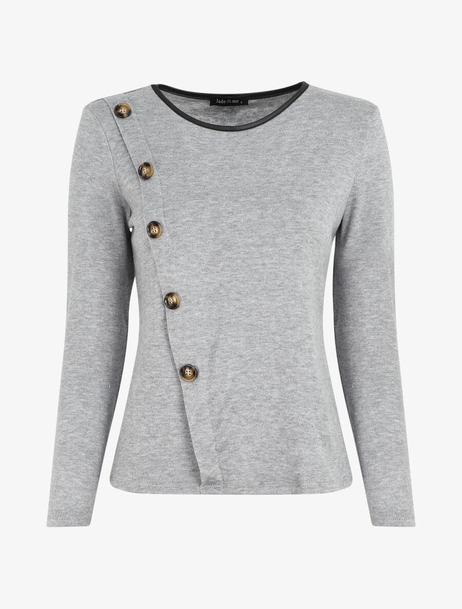 Pull fin à boutons décoratifs - Gris - 4
